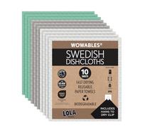 LOLA Swedish Dishcloths for Kitchen 10 Sheets, Biodegradable & Compostable Reusable Paper Towel Cleaning Cloths No Odor Washing Dishes Ultra Absorbent Cellulose Sponge Towel Made in Germany