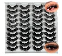 loladook Mink Eyelashes 20 Pairs Striped Dramatic Eyelashes Fluffy 18/20mm Long Cat Eye Faux Mink Lashes Soft Volume False Eyelashes Multipack