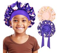 Lolalet 2 PCS Kids Bonnets for Girls, Reversible Silk Bonnet for Sleeping Satin Bonnet Cap with Wide Elastic Band -Unicorn & Rainbow