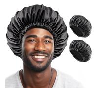 Lolalet 2 PCS Satin Bonnet Durag, Man’s Night Cap for Sleeping, Silk Hair Head Wrap for Curls Braids -Black