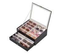 Lolalet 20 Slots Sunglasses Organizer Box, Eyeglasses Eyewear Display Case for Multiple Pairs of Glasses with Transparent Top Lid Jewelry Watches Collection Holder for Men Women -2 Layers, Black