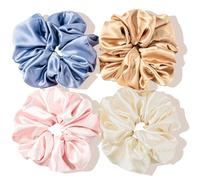 Lolalet Big Scrunchies for Women, 5.9 Inch Large Satin Scrunchies, Jumbo Oversized Elastic Hair Ties, Extra Large Scrunchy Giant Bands for Thick Curly Hair - 4 Pack, Style A
