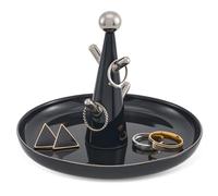 Lolalet Ceramic Ring Dish Holder, Tree-shaped Trinket Tray for Rings Earrings Necklaces Jewelry Decorative Plate Gift for Birthday Wedding Engagement -Black
