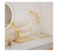 Lolalet Detachable Bracelet Holder Stand, Gold Bracelet Organiser for Selling, Velvet Wrap Bracelet Display Rack with Wooden Base for Bangles Scrunchies Watches -3 Tier, Beige