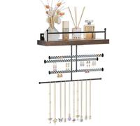 Lolalet Hanging Earring Holder, Earring Wall Mount Wall Holder Jewelry Hanger Display Rack for Earrings Necklaces Bracelets with Rustic Wood Stand Easy to Install -Brown