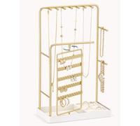Lolalet Jewelry Organizer Stand, No Assembly Needed Display Storage with Rotating Earring Holder for Necklace Bracelet Rings, Galentines Valentines Gifts Room Dorm Decor for Women Girls -Gold