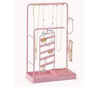 Lolalet Jewelry Organizer Stand, No Assembly Needed Display Storage with Rotating Earring Holder for Necklace Bracelet Rings, Galentines Valentines Gifts Room Dorm Decor for Women Girls -Pink