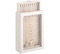Lolalet Necklace Organizer Box, Jewelry Display Case, White, 2 Layers | Tangle-Free, PU Leather, Velvet, Clear Window, for Chains Bracelets, Gift for Women Girls Daughters, Home Aesthetic Decor
