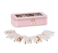 Lolalet Small Jewelry Box with Velvet Pouches, Clear Window Travel Jewelry Organizer Bags for Earrings, Bracelets, Necklaces and Rings, Compact Jewelry Storage for Women -Pink, 7PCS