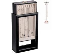Lolalet Upgraded Double-Sided Hanging Necklace Organizer Box, Jewellery Display Case with Double-Sided Clear Window for Necklaces Bracelets, Tangle-Free Necklace Storage Box -Black, 1-Layer 20 Hooks