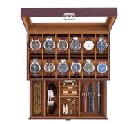 Lolalet Watch Box for Men, 12-Slot Watches Display Case with Drawer | 2-Layer Mens Jewellery Box with Glass Lid, PU Leather Storage Holder, Birthday Anniversary Valentine Gifts Women -Espresso