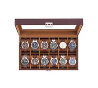 Lolalet Watch Box for Men, 12-Slot Watches Display Case with Glass Lid | PU Leather Watch Storage Holder with Removable Pillows, Birthday Anniversary Valentine Gifts for Men Women -Espresso