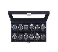 Lolalet Watch Box for Men, 12-Slot Watches Display Case with Glass Lid | PU Leather Watch Storage Holder with Removable Pillows, Birthday Anniversary Valentine Gifts for Men Women -Allblack