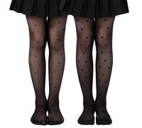 LOLANTA 2 Pack Girls Patterned Sheer Tights for School, Party, Dance, Occasion, Decorative Pantyhose, BlackPolkaDotsHeart, 3-5 Years, S