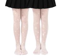 LOLANTA 2 Pack Girls Patterned Sheer Tights for School, Party, Dance, Occasion, Decorative Pantyhose, WhiteButterflyFlower, 9-11 Years, XL