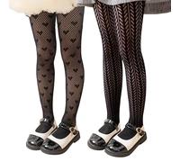 LOLANTA 2 Pairs Girls Patterned Fishnet Tights, Hollow Out Lace Pantyhose for Halloween Cosplay Party, Black Heart+Black Wheat, 3-5 Years, S