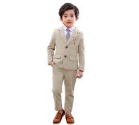 LOLANTA 2 Piece Boys Suits Set, Kids Blazer & Trousers, Leisurewear or Wedding Party Pageboy Outfit, Light Khaki, 12-13 Years, 170