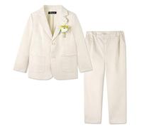 LOLANTA 2PCS Boys Linen Suit Jacket Trousers Set, Kids Linen Formal Suit Blazer & Trousers Set, Wedding Christening Ceremony Prom Suits Birthday Party Pageboy Outfit, Beige, 12-13 Years, 160