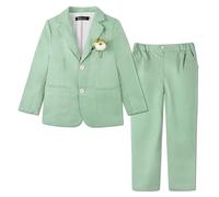 LOLANTA 2PCS Boys Linen Suit Jacket Trousers Set, Kids Linen Formal Suit Blazer & Trousers Set, Wedding Christening Ceremony Prom Suits Birthday Party Pageboy Outfit, Dill Green, 12-13 Years, 160