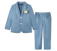 LOLANTA 2PCS Boys Linen Suit Jacket Trousers Set, Kids Linen Formal Suit Blazer & Trousers Set, Wedding Christening Ceremony Prom Suits Birthday Party Pageboy Outfit, HazeBlue, 12-13 Years, 160