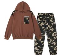 LOLANTA 2PCS Boys Tracksuit Set Hoodie Sweatshirt & Camouflage Cargo Trousers Suit, Brown, 11-12 Years, 160