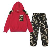 LOLANTA 2PCS Boys Tracksuit Set Hoodie Sweatshirt & Camouflage Cargo Trousers Suit, Red, 8-9 Years, 140