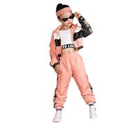 LOLANTA 3pcs Girls Hip Hop Clothes, 80'S Retro Colorblock Tracksuit, Crop Tank Top, Zipper Jacket, Jogger Trousers, Pink, 6-7 Years, 130