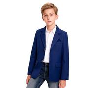 LOLANTA Boys Casual Blazer, Kids Solid Classic Suit Jacket, Single Breasted with Flap Pocket, Navy, 8-9 Years, 140