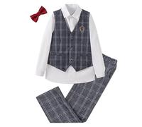 LOLANTA Boys Checked Waistcoat Set,Kids Wedding Formal Outfits,Pageboy Partywear (3-4 Years,Gray,Tag 100)