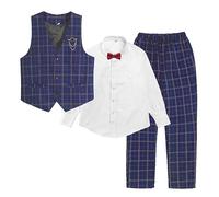 LOLANTA Boys Checked Waistcoat Set,Kids Wedding Formal Outfits,Pageboy Partywear (9-10 Years,Blue,Tag 150)