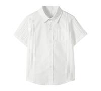 LOLANTA Boys Cotton Linen Shirt, Short Sleeve Casual Cuban Guayabera Button Down Shirt for Summer Holidays(White, 7-8 Years, 130)