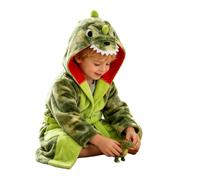 LOLANTA Boys Fluffy Dressing Gown, Kids Fleece Dinosaur Hooded Bathrobe with Pockets, Cosy Animal Housecoat for Boys and Girls(Dye Green, L, 6-8 Years)