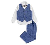 LOLANTA Boys Suit 4PCs Vest Pant Shirt Bow Tie Set Wedding Ring Bearer Outfit Kids Dress Clothes, Bright Blue, 12-13 Years