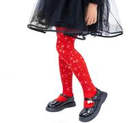 LOLANTA Girls All-over Rhinestone Tights, Sparkly Semi-opaque Pantyhose for Dance, Party, Performance, 1 Pair, Red, 6-8 Years, M