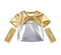 LOLANTA Girls Metallic Top Kids Sparkly Disco Hip Hop Performance Tops Shiny Ballet Dance Tops with Metallic Arm Sleeves, Gold, 8-9 Years, 140