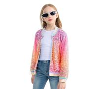LOLANTA Girls Sequin Bomber Jacket with Pockets Zipper Long Sleeve Sparkle Baseball Jackets, Candy, 4-5 Years, 110