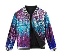 LOLANTA Girls Sequin Bomber Jacket with Pockets Zipper Long Sleeve Sparkle Baseball Jackets, Ombre Purple blue, 12-13 Years, 170