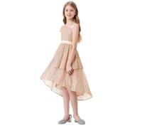 LOLANTA Girls Sequin Dress Elegant Princess Party Dress Sparkling Sleeveless Shoulder Strap Dresses, Gold, 10-11 Years, 150