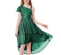 LOLANTA Girls Sequin Dress Elegant Princess Party Dress Sparkling Sleeveless Shoulder Strap Dresses, Green, 10-11 Years, 150