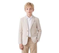 LOLANTA Kids Breathable Seersucker Blazer, Boys Striped Stylish Suit Jacket for Summer Casual Ocassions, Beige, 7-8 Years, 130