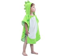 LOLANTA Kids Dinosaur Hooded Bath Towel Beach Towelling Poncho, Cotton Swim Cover-Ups, Boys Swimming Changing Robe (Green B,5-7 Years,Tag Size M)