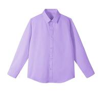 LOLANTA Kids Light Purple Button Up Shirt, Boys Long Sleeve Solid Formal Uniform Cotton Twill Dress Shirts(Light Purple, 9-10 Years, 140)