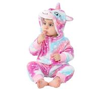 LOLANTA Toddler Rainbow Unicorn Costume Girls, Plush Hooded Romper for Baby, Multicolour,12-18 Month,Tag 90