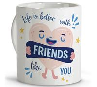 LolaPix Blue Friends Mug with Cute Illustration, Premium Ceramic Coffee Cup 11 oz, Long Lasting Print, Microwave and Dishwasher Safe, Friendship Gift for Friends and Coffee Lovers