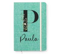 LolaPix Personalised Notebook with Initial + Name Recycled Cotton. Personalised Notebook. Personal Notebook Journal, 100 Sheets, Hard Cover 14 x 21 cm, Cotton Green