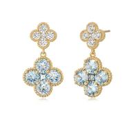 LOLAR RAY Elegant Double Plum Blossoms Stud Earrings 14K Gold Plated Monthly Flowers Exquisite Zirconia Studs Jewelry Gift for Women, Brass, Cubic Zirconia