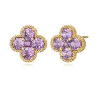 LOLAR RAY Elegant Plum Blossom Stud Earrings 14K Gold Plated Monthly Flowers Exquisite Zirconia Studs Jewelry Gift for Women, Brass, Cubic Zirconia