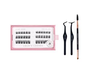 Lola's Lashes Pre-glued Lashes | Soft Wisp 3 Row Starter Kit | Pre-Glued Wispy Lashes | Easy Application | Application Tools Included | 5-10 Days Wear & Waterproof | 10-14mm