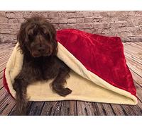 Lola's Pet Snuggle Sleeping bag/Pet bed for cats or dogs Red & Cream (Medium 75cm wide x 70cm high)
