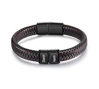 LoLaTide Mens Bracelets Personalised with 1-6 Name Custom Leather Bracelet Engraved Braid Bracelet Gifts for Father's Day Christmas Birthday (2 names)